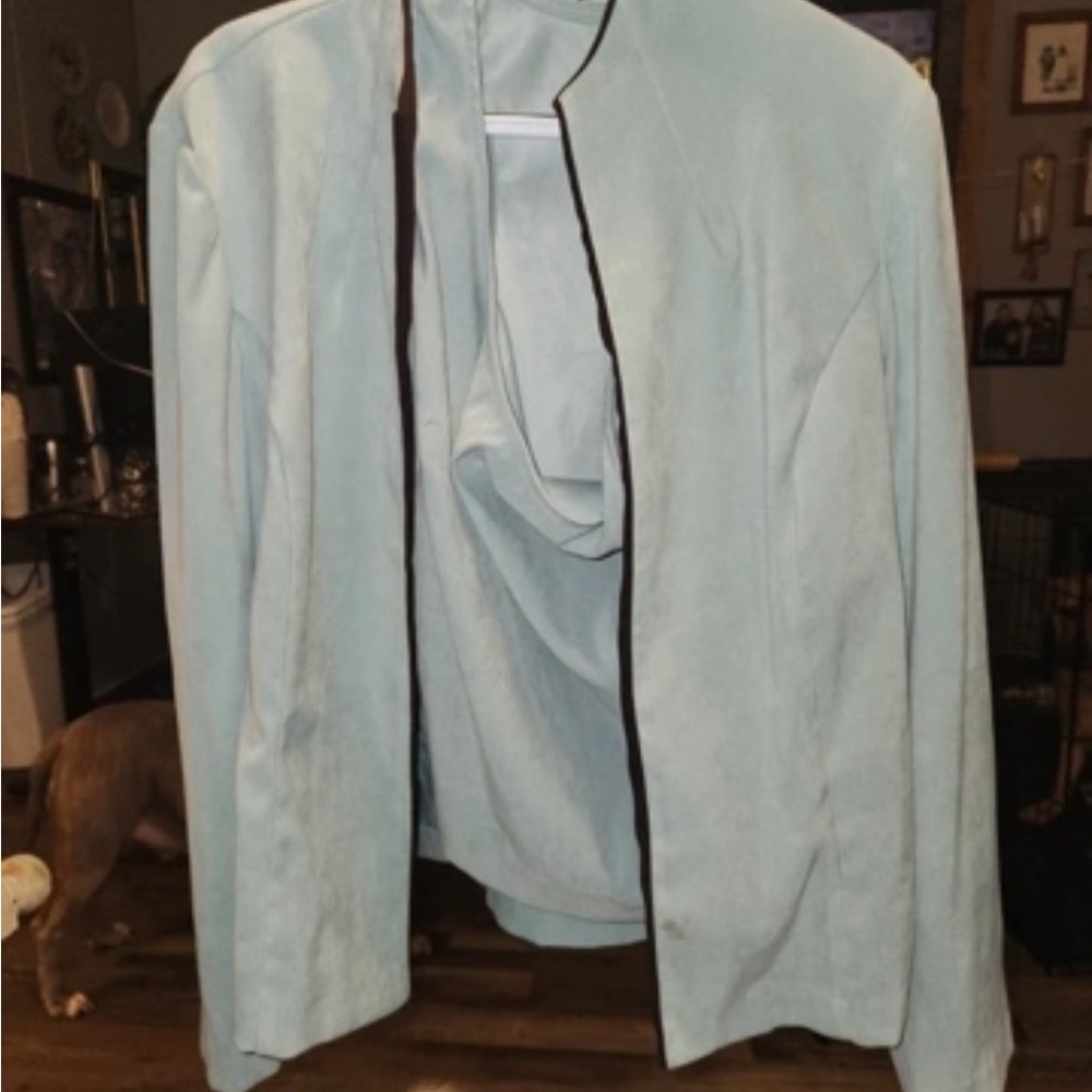 Jessica Howard Light Blue Open-Front Blazer with Black Trim - Picture 1 of 3